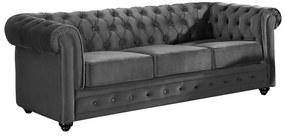 Kanapa 3-osobowa CHESTERFIELD - Antracytowy welur