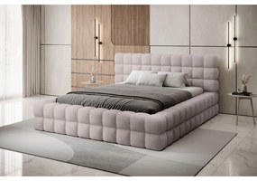 Jasnoróżowe tapicerowane łóżko dwuosobowe ze schowkiem ze stelażem 140x200 cm Dizzle – ELTAP