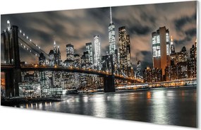 Panel szklany do Kuchni Nocny Pejzaż Miejski z Mostem