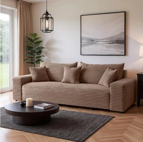 Rozkładana sofa 3-osobowa z pojemnikiem w brązowym aksamicie żebrowym 265 cm - CORDO