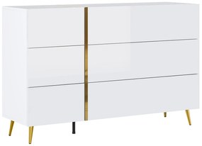 Komoda z 6 szufladami - Biały połysk i złoto - MARZIALO