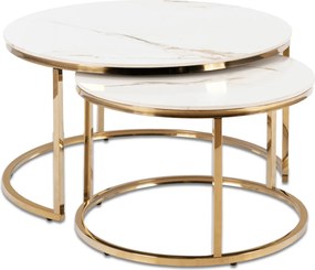 Zestaw Stolików Kawowych MILANO 60 cm/80 cm Biały Marmur/Złoty Glamour
