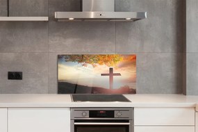 Szkło do Kuchni na Ścianę Krzyż na tle Drzewa Życia