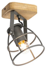 Industrialny reflektor ciemnoszary z drewnem regulowany - Arthur