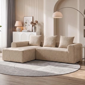 HOMCOM Narożnik z szezlongiem, bezramowa sofa w kształcie L z chenille, głębokie siedzisko, sprężyny kieszeniowe, beżowy | Aosom PL