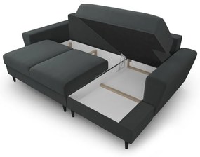 Ciemnoszary aksamitny rozkładany narożnik ze schowkiem (prawostronny/z szezlongiem) Kyoto – Cosmopolitan Design