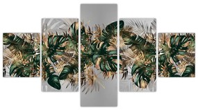 Obraz - Złoto - zielone tropikalne liście (125x70 cm)