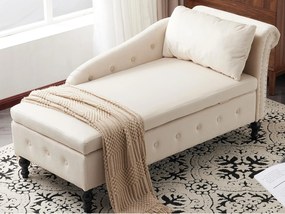 Kanapa 1-osobowa z weluru - z miejscem do przechowywania - prawy podłokietnik - Pikowana meridiana z poduszką - Nogi drewniane - Beżowy