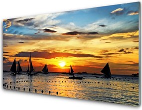 Panel Szklany do Kuchni Łodzie o Zachodzie Słońca