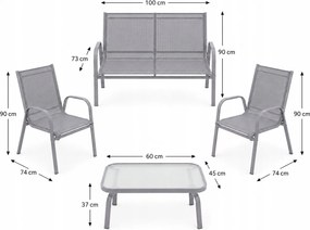 Zestaw mebli ogrodowych Boston 025 - sofa 2-osobowa, 2 fotele, stolik, kolor szary