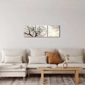 Obraz różowego drzewa (z zegarem) (90x30 cm)