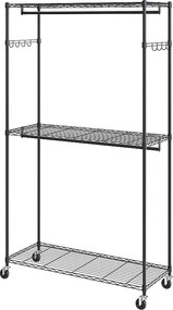 Wieszak na Ubrania, SucceBuy Rolling Clothes Rack, 3 Poziomy, Nośność 180 kg