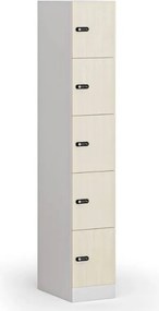 Szafka skrytkowa S1, 5 schowków, 1850 x 300 x 500 mm, zamek mechaniczny z kodem, drzwi laminowane, brzoza