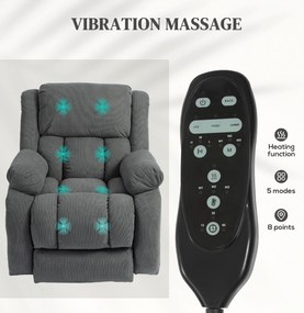 HOMCOM Elektryczny fotel z funkcją pomocy przy wstawaniu i relaksacyjny z masażem i ogrzewaniem, podnóżkiem, pilotem i boczną kieszenią