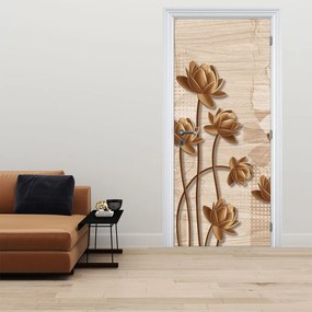 Fototapeta na drzwi - Abstrakcja kwiatowa, brązowa (95x205cm)