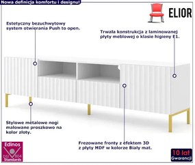 Lamelowa szafka rtv z szufladami biała + złote nóżki Wovi