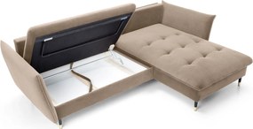 Beżowy welurowy narożnik rozkładany D5-C21