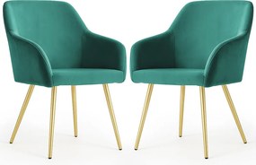 2x Welurowe krzesło tapicerowane gładkie Butelkowa Zieleń ESTELLE Złote nogi
