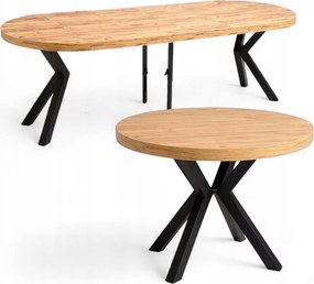 Stół okrągły Ø100 rozkładany do 300 cm Dąb Craft + Czarny Metal X