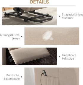 HOMCOM Fotel Relax z funkcją pomocy przy wstawaniu, leżenie, do 200kg, 72,5x94x109cm, kremowy