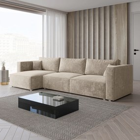 Masseno Narożnik TOLMO z funkcją spania i pojemnikiem na pościel Narozniki L, Rozkładana sofa - Kremowy, LUMO 55