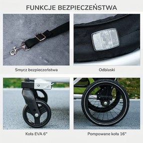 PawHut 2 w 1 Wózek dla Psa Wózek do Biegania z Psem Przyczepa Rowerowa, 2 Elementy Odblaskowe, 1 Linka Bezpieczeństwa, 150 x 68 x 95 cm, Zielony