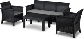 Zestaw Mebli Ogrodowych SAVIO Czarny Sofa 2x Fotel Stolik Tarasowy Technorattan Nowoczesny