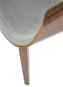 Krzesło z giętej sklejki szara tapicerka i orzechowa sklejka K544