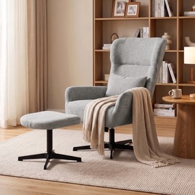 HOMCOM Obrotowy fotel lounge 360° z podnóżkiem, regulowany wysokością, obicie chenille, z poduszką lędźwiową, kremowo-biały | Aosom PL