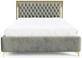Szare łóżko tapicerowane z pikowanym zagłówkiem N5-G94