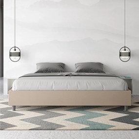 Łóżko wyposażone w stelaż z listwami z pojemnikiem tapicerowane 180x200 sztucznej skóry Szaro-beżowy Azelia