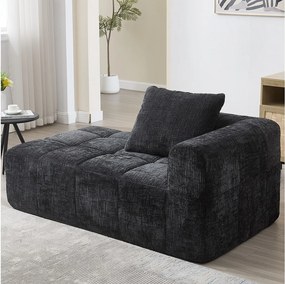 Czarna sofa 1-osobowa - Prosta sofa z poduszkami i kieszeniami - wzór śniegu