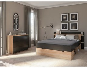 Czarno-naturalne łóżko dwuosobowe w dekorze dębu ze schowkiem bez stelaża 160x200 cm Albo – Marckeric