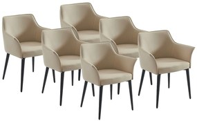 Zestaw 6 krzeseł z podłokietnikami z ekoskóry i czarnego metalu - Beżowy - MIALOV