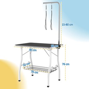 PawHut Stół do Pielęgnacji Psów z Regulowanym Ramieniem, Półką, Antypoślizgową Powierzchnią, 90 x 60 x 76 cm, Czarny