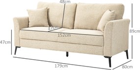HOMCOM Sofa 2-osobowa z grubą tapicerką, do 360 kg, 179 x 80 x 89 cm, Beżowa