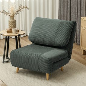 HOMCOM Fotel do Spania 2 w 1 z Regulowanym Oparciem i Poduszką, Welur Kordowy 82 cm x 89 cm x 83 cm Zielony