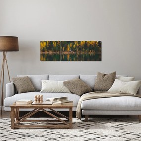 Obraz leśnego jeziora (z zegarem) (90x30 cm)