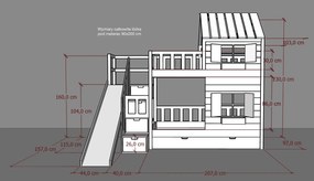 Łóżko piętrowe domek Marulla 101P+Z z pełnym dachem, schodkami, oknami i zjeżdżalnią