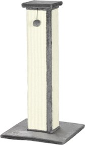 PawHut Drapak dla kotów, z piłeczką do zabawy, plusz, sizal, 41 cm x 41 cm x 81 cm, Krem + Szary