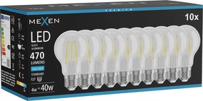 Mexen Vintis 10x żarówka filament LED E27, A60, 4W, Zimna - 6500K, 470 lm, clear - L150-E27-0465-00x10