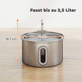 PawHut Fontanna dla kotów 2,5L z Cichą Pompą, Filtr węglowy LED 19,4 x 19,4 x 18,7 cm