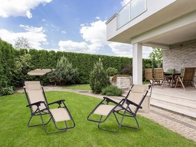 Składany leżak ogrodowy z regulowanym daszkiem Corfu 009, beżowy