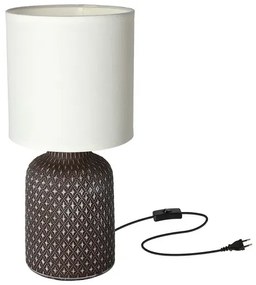 Brązowa lampa stołowa z abażurem z tkaniny - V085 Semir