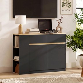 HOMCOM Sideboard, kredens, duża komora szafkowa, 3-stopniowy regał, szuflada, czarny, 110 x 29,5 x 82 cm | Aosom PL