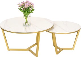 Komplet 2 okrągłych stolików glamour Modig M67, spiek/imitacja marmuru