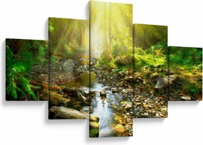 Obraz rzeki w zielonym lesie (125x70 cm)