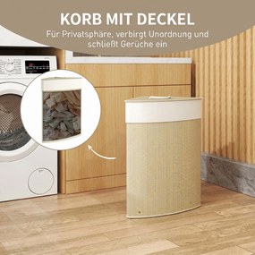 HOMCOM Kosz na pranie w narożnym designie, plecionka bambusowa, 55 L, worek materiałowy, metalowy stelaż, kremowy | Aosom PL