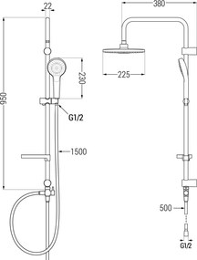 Mexen Erik zestaw prysznicowy natynkowy z deszczownicą i baterią prysznicową termostatyczną Slim, chrom - 77105205-00