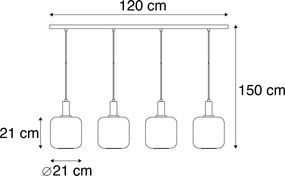 Designerska lampa wisząca czarna ze złotem i dymionym szkłem 4-światła - Zuzanna
